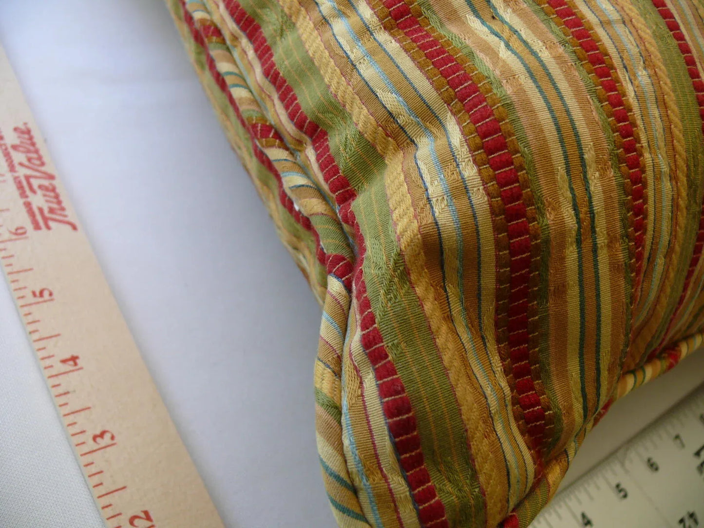 SCALAMANDRE DESIGNER 2 PILLOWS 17x17" SILK STRIPE WINE RED ROSE RED MSRP$700