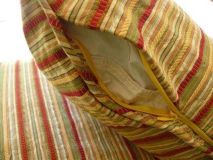 SCALAMANDRE DESIGNER 2 PILLOWS 17x17" SILK STRIPE WINE RED ROSE RED MSRP$700