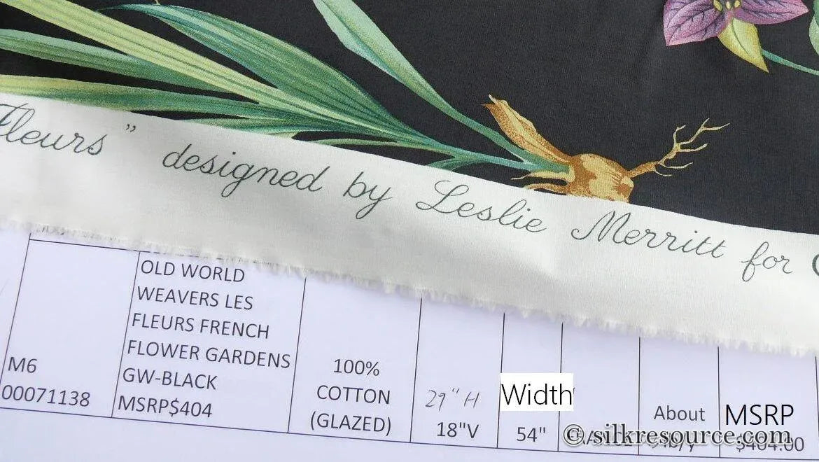 By Yard Scalamandre Les Fleurs Gardens Gw Black Botanical Print Green French Lily Iris Couscous Bulb Lilium Leslie Merritt MSRP USD 404/y