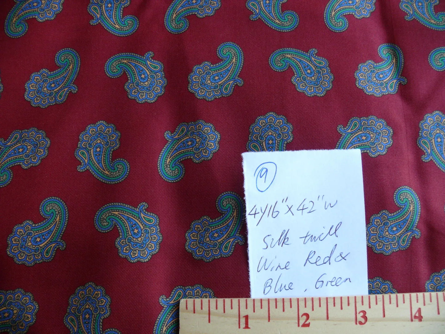 Italian Silk Twill Paisley Burgundy Red Blue Print 4Y16" x 42" High End Shirting