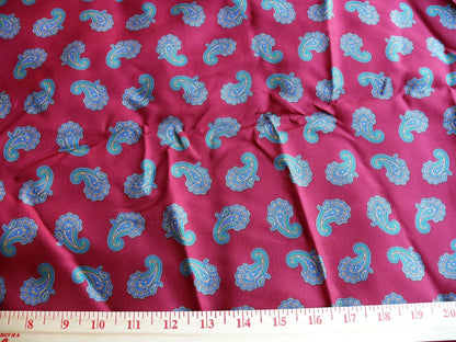 Italian Silk Twill Paisley Burgundy Red Blue Print 4Y16" x 42" High End Shirting