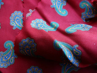 Italian Silk Twill Paisley Burgundy Red Blue Print 4Y16" x 42" High End Shirting