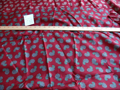 Italian Silk Twill Paisley Burgundy Red Blue Print 4Y16" x 42" High End Shirting