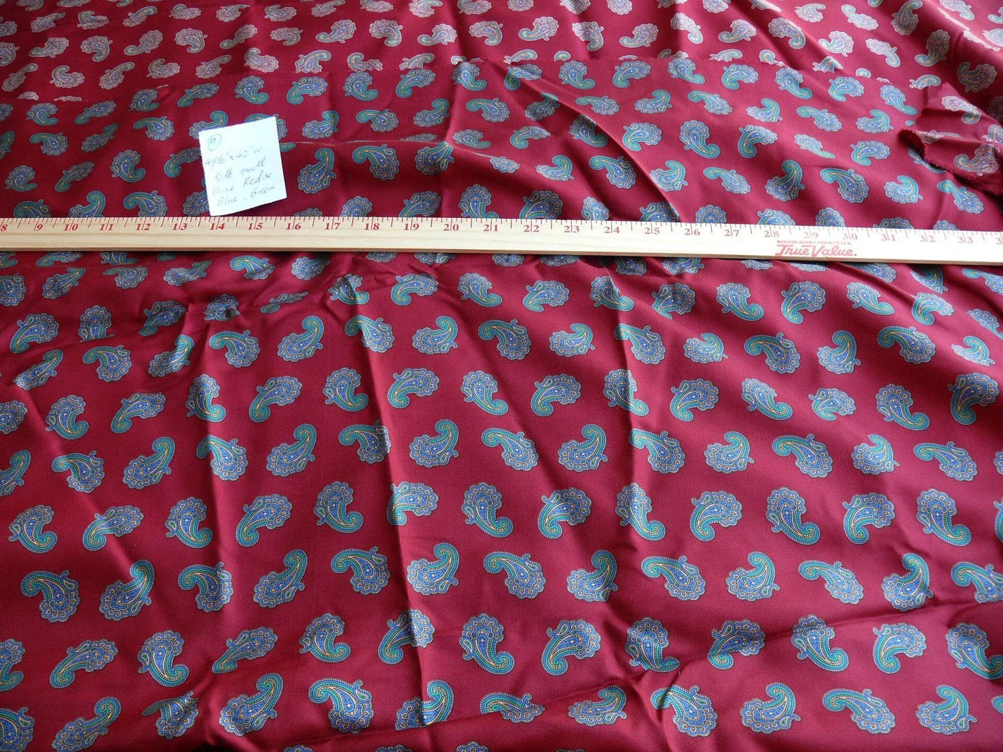 Italian Silk Twill Paisley Burgundy Red Blue Print 1yard x 42" High End Shirting (Copy)