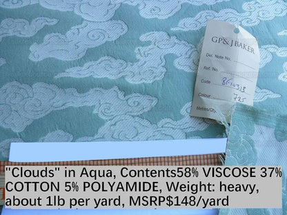 Lee Jofa G P&amp;J Baker Clouds Aqua Blue White Chinoiserie Reversible Damask Cotton MSRP USD 148/y