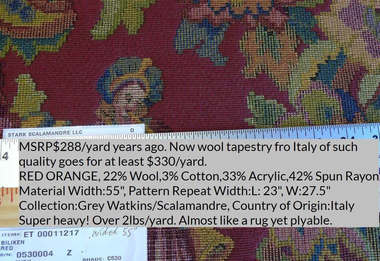 Scalamandre Biliken Red Mediaval Lady Heavy! Wool Tapestry Music Dance Harvest USD 288/y