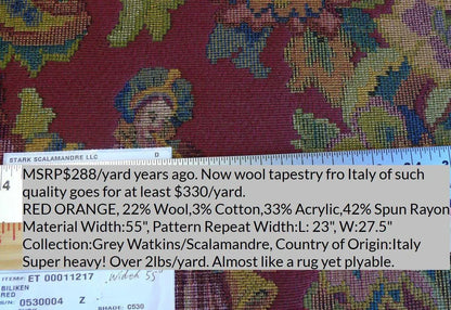 Scalamandre Biliken Red Mediaval Lady Heavy! Wool Tapestry Music Dance Harvest USD 288/y