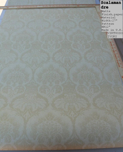 5.5y Single Roll Scalamandre Virtuoso Ivory Wallpaper Renaissance Damask MSRP USD 152