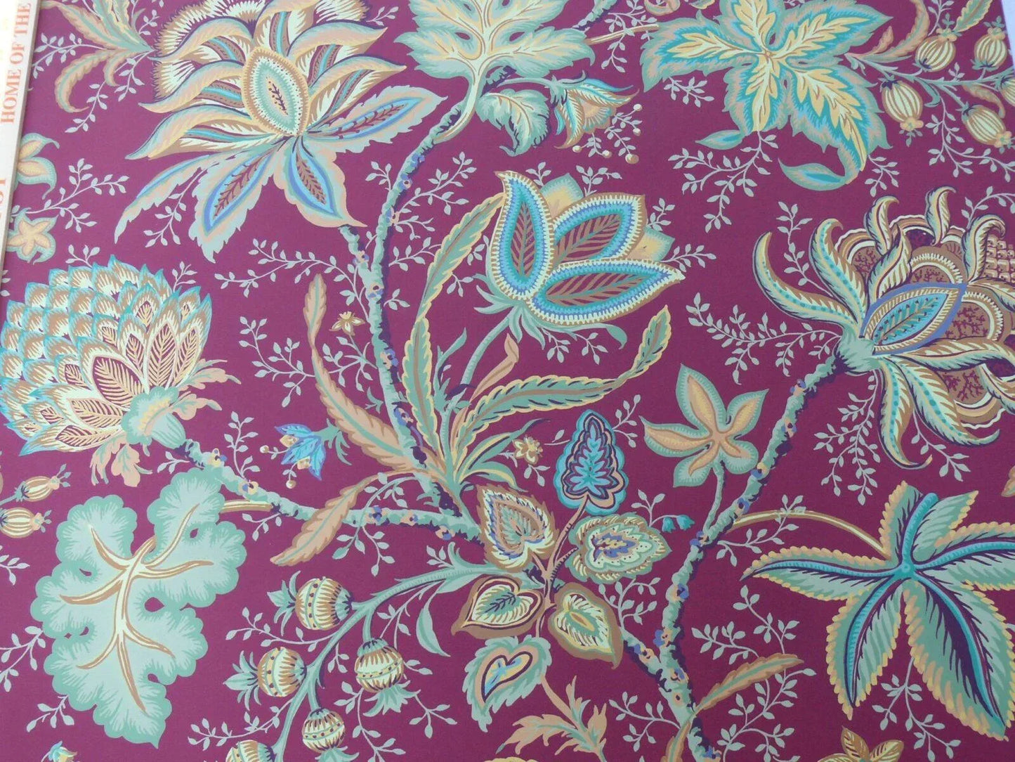 4.5y Single Roll Scalamandre James Cinnabar Old World Weavers Wallpaper Red Gold Green Jacobean Lush Flower Tree Of Life MSRP USD 180/Roll