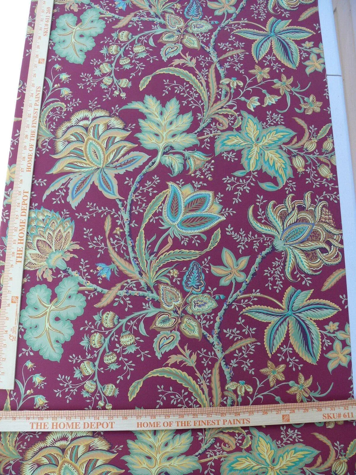 4.5y Single Roll Scalamandre James Cinnabar Old World Weavers Wallpaper Red Gold Green Jacobean Lush Flower Tree Of Life MSRP USD 180/Roll