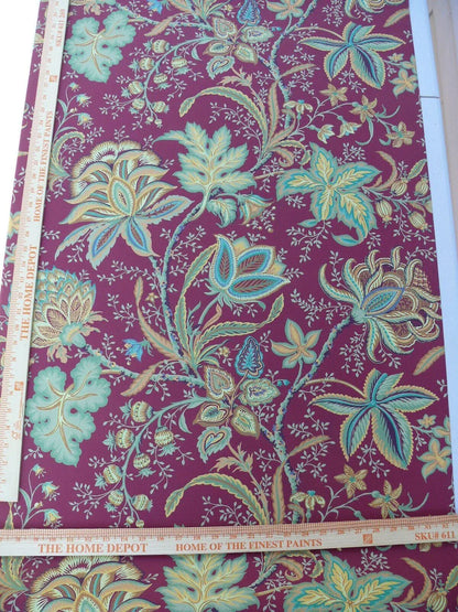 4.5y Single Roll Scalamandre James Cinnabar Old World Weavers Wallpaper Red Gold Green Jacobean Lush Flower Tree Of Life MSRP USD 180/Roll