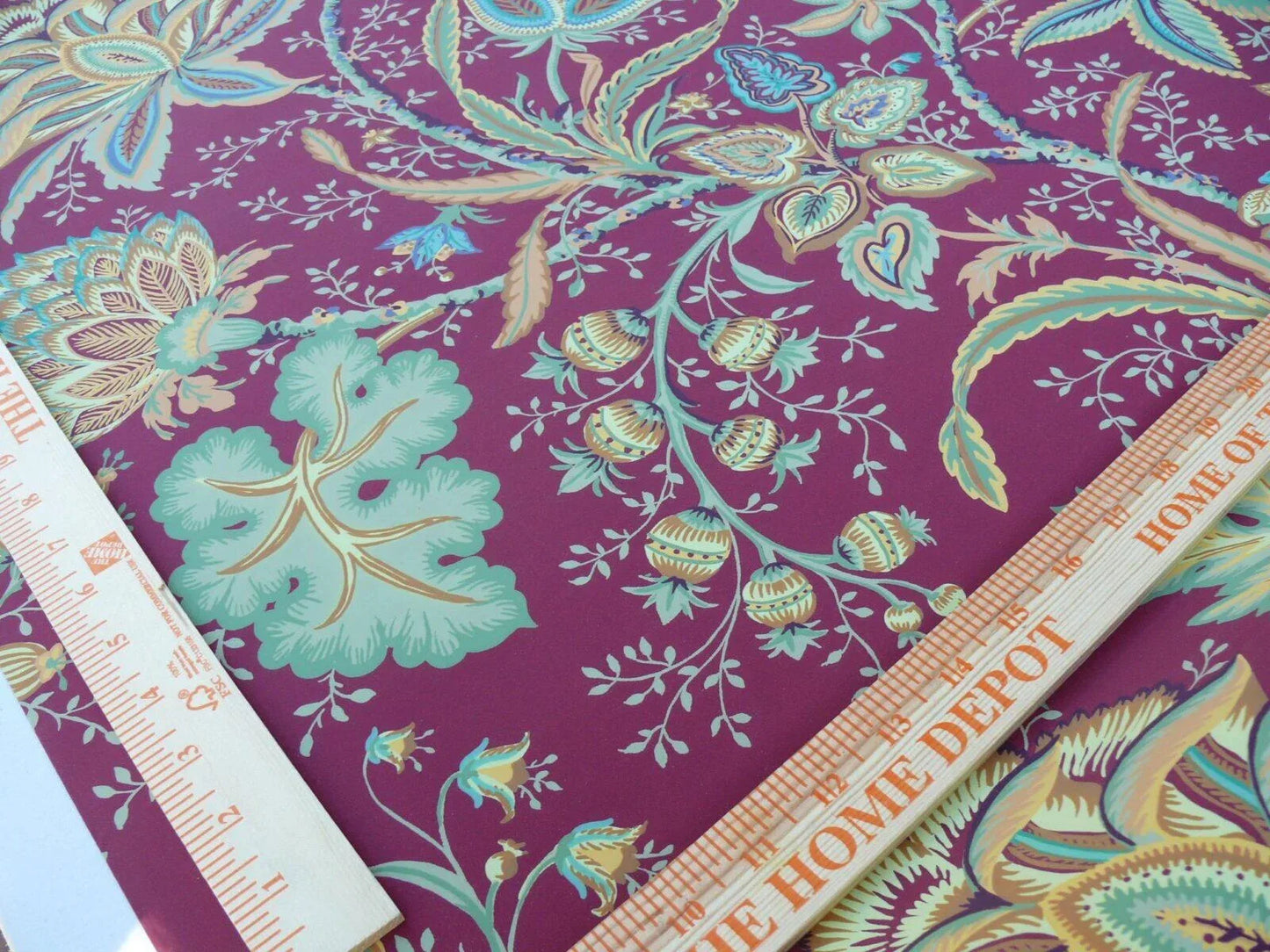 4.5y Single Roll Scalamandre James Cinnabar Old World Weavers Wallpaper Red Gold Green Jacobean Lush Flower Tree Of Life MSRP USD 180/Roll