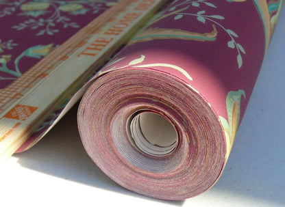 4.5y Single Roll Scalamandre James Cinnabar Old World Weavers Wallpaper Red Gold Green Jacobean Lush Flower Tree Of Life MSRP USD 180/Roll