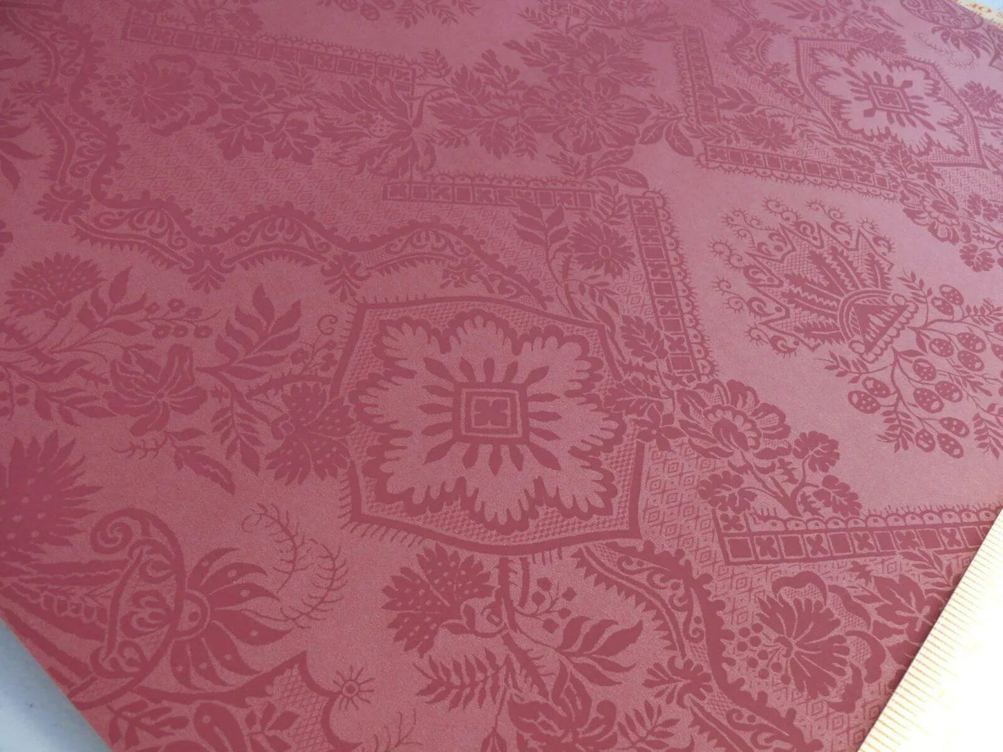 High End Wallpaper 5y Single Roll Scalamandre Lace Damask Wallpaper Red Pink Coral Renaissance Flower MSRP USD 104/Single Roll