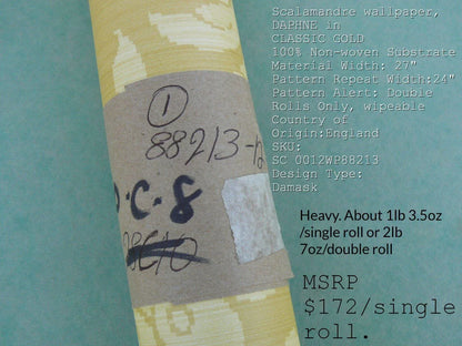 High End Wallpape Scalamandre "daphne  Classic Gold" Renaissance Damask Strie MSRP USD 174/single Roll  Old World Weavers