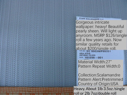 Aria Strie Antique Silver Wallpaper Scalamandre 5 Yards Single Roll MSRP USD 126/single Roll