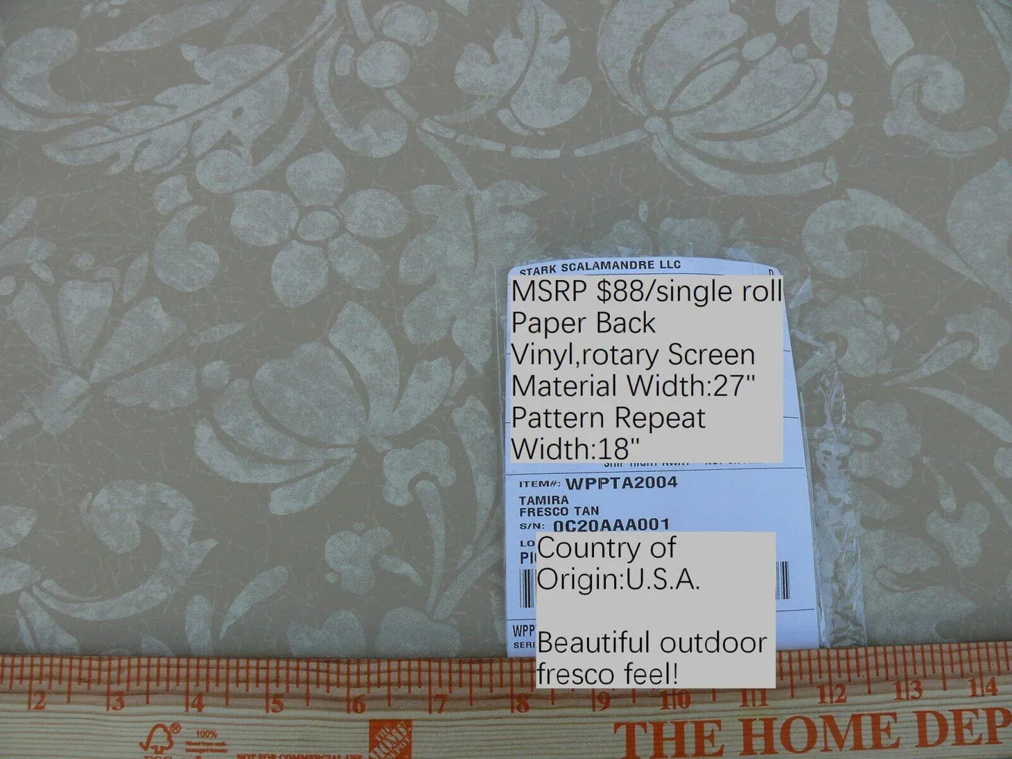 High End Wallpaper Scalamandre Tamira Fresco Crewel Sunflower Grapes Rose Artichoke Tan MSRP USD 88/single Roll Old World Weavers