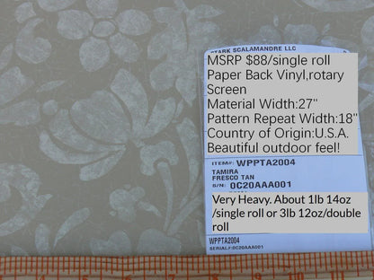 High End Wallpaper Scalamandre Tamira Fresco Crewel Sunflower Grapes Rose Artichoke Tan MSRP USD 88/single Roll Old World Weavers