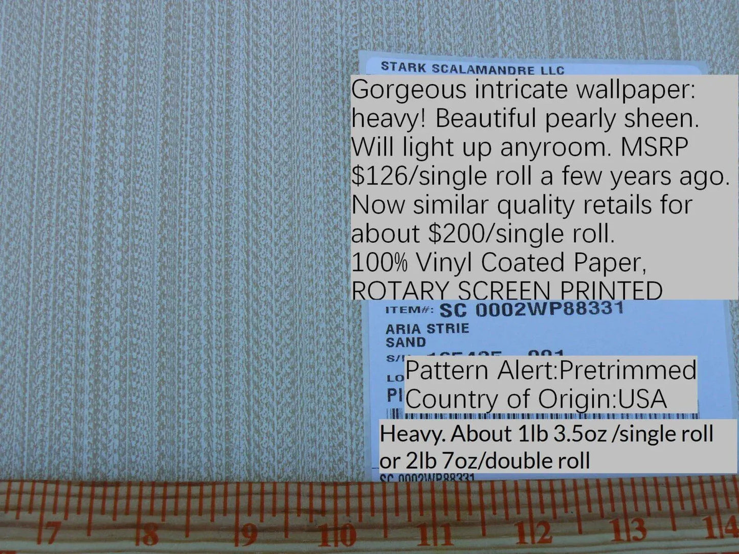 Aria Strie Sand Tan Light Gold Wallpaper Scalamandre 5 Yards Single Roll MSRP USD 126/single Roll