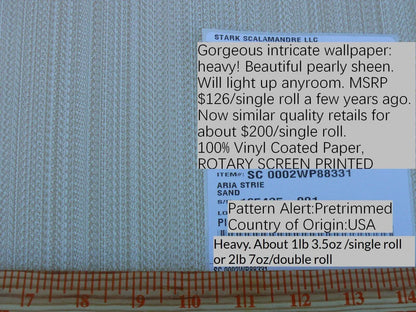 Aria Strie Sand Tan Light Gold Wallpaper Scalamandre 5 Yards Single Roll MSRP USD 126/single Roll