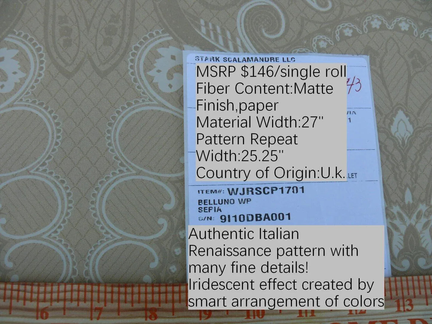 Scalamandre Old World Weavers High End Wallpaper Belluno Sepia Renaissance Lace Damask Tan MSRP USD 146/single Roll