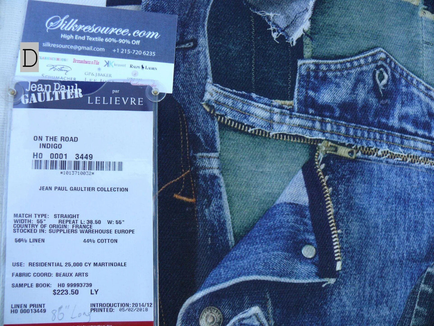3d 2.4yds Scalamandre Lelievre Square Rp$447/y Jean Paul Gaultier On The Road 1960's Indigo Blue