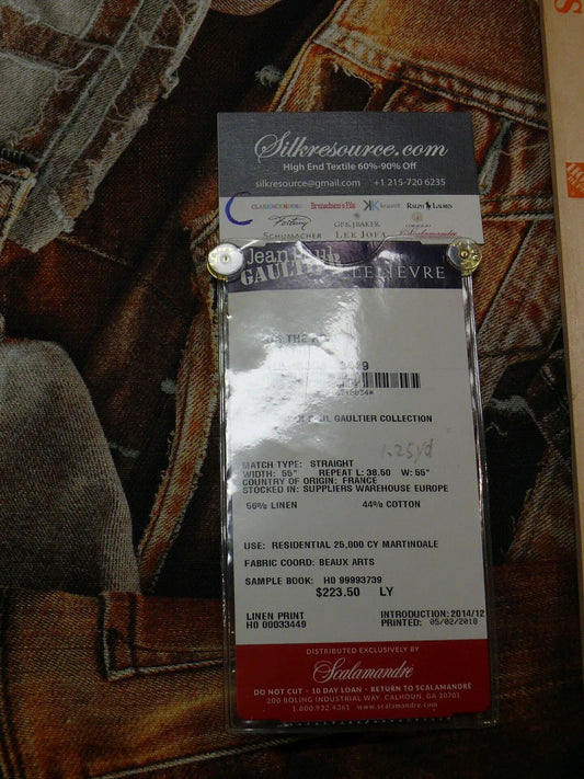 14d 2.4yds Scalamandre Lelievre Square Rp$447/y Jean Paul Gaultier On The Road 1960's  Orange Rust Denim Print Tool Machine 1960s