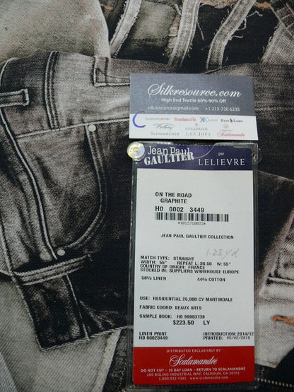15d 1.25yds Scalamandre Lelievre Square Rp$447/y Jean Paul Gaultier On The Road 1960's Graphite Grey Black