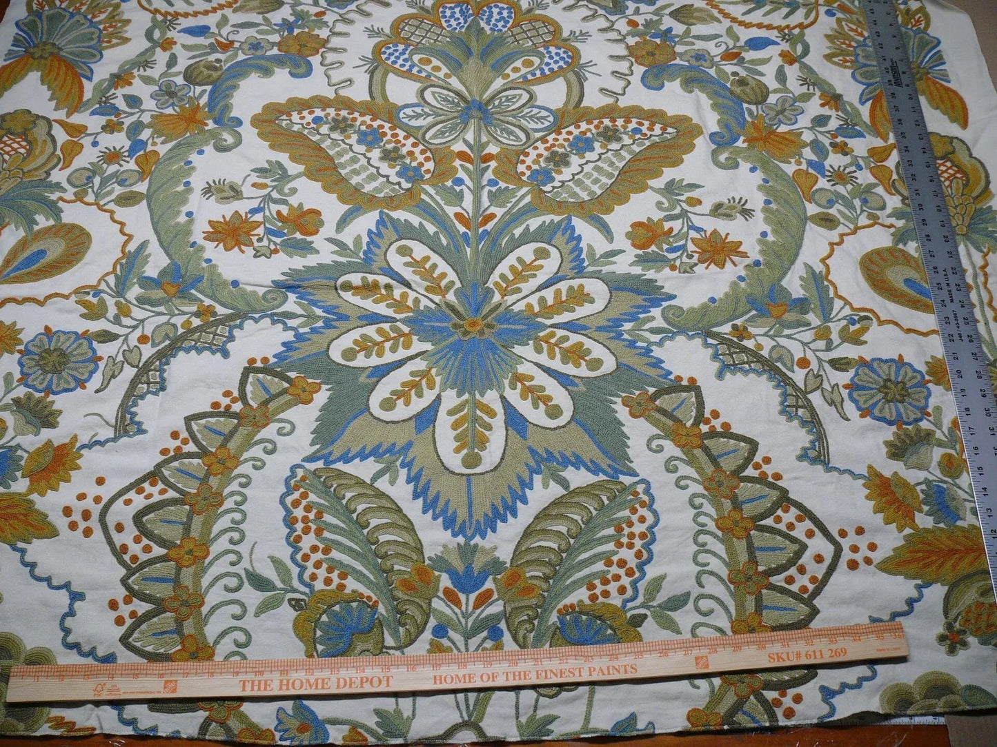 Scalamandre Magnificent Lalita Crewel  Antique Wool Rose Flower Black MSRP USD540/Y