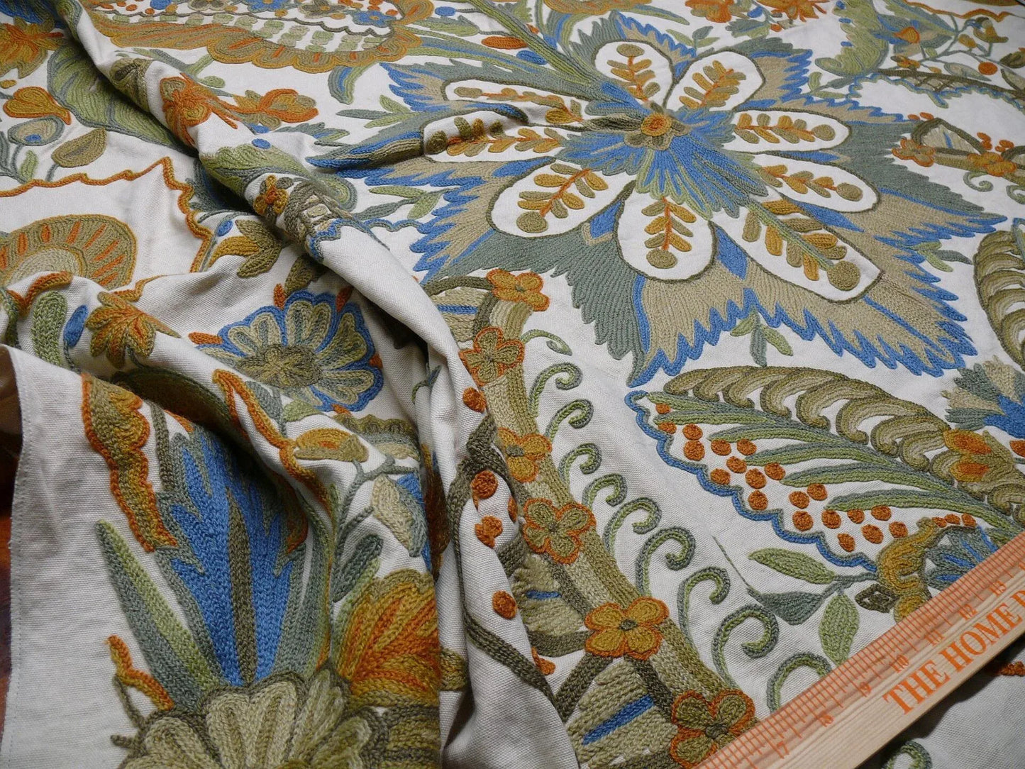 Scalamandre Magnificent Lalita Crewel  Antique Wool Rose Flower Black MSRP USD540/Y