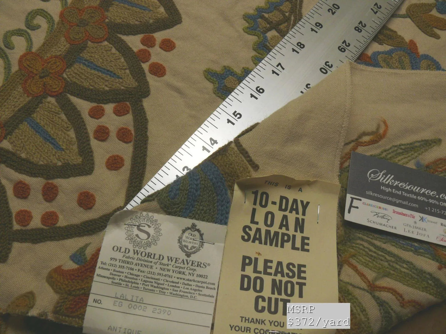 Scalamandre Magnificent Lalita Crewel  Antique Wool Rose Flower Black MSRP USD540/Y