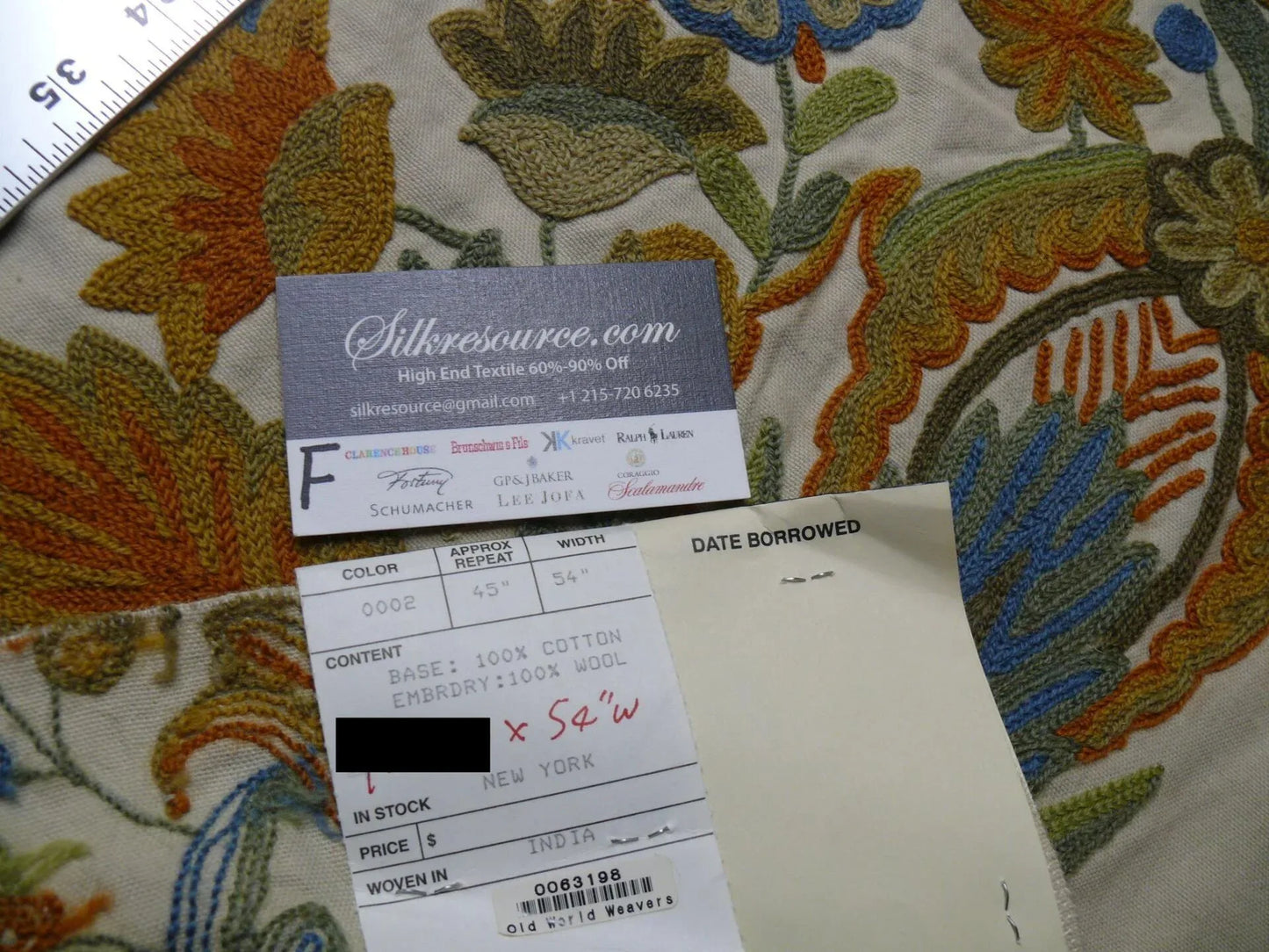 Scalamandre Magnificent Lalita Crewel  Antique Wool Rose Flower Black MSRP USD540/Y