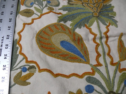 Scalamandre Magnificent Lalita Crewel  Antique Wool Rose Flower Black MSRP USD540/Y