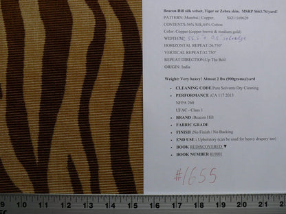 Beacon Hill Mumbai Silk Vevet Copper Zebra Tiger Brown Gold Animal Skin Heavy MSRP USD 663.76/y