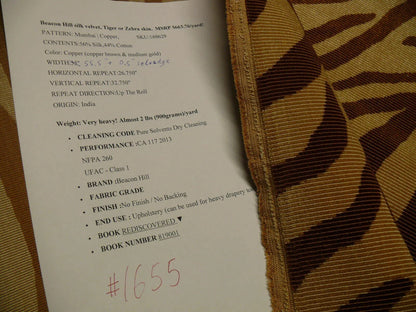 Beacon Hill Mumbai Silk Vevet Copper Zebra Tiger Brown Gold Animal Skin Heavy MSRP USD 663.76/y