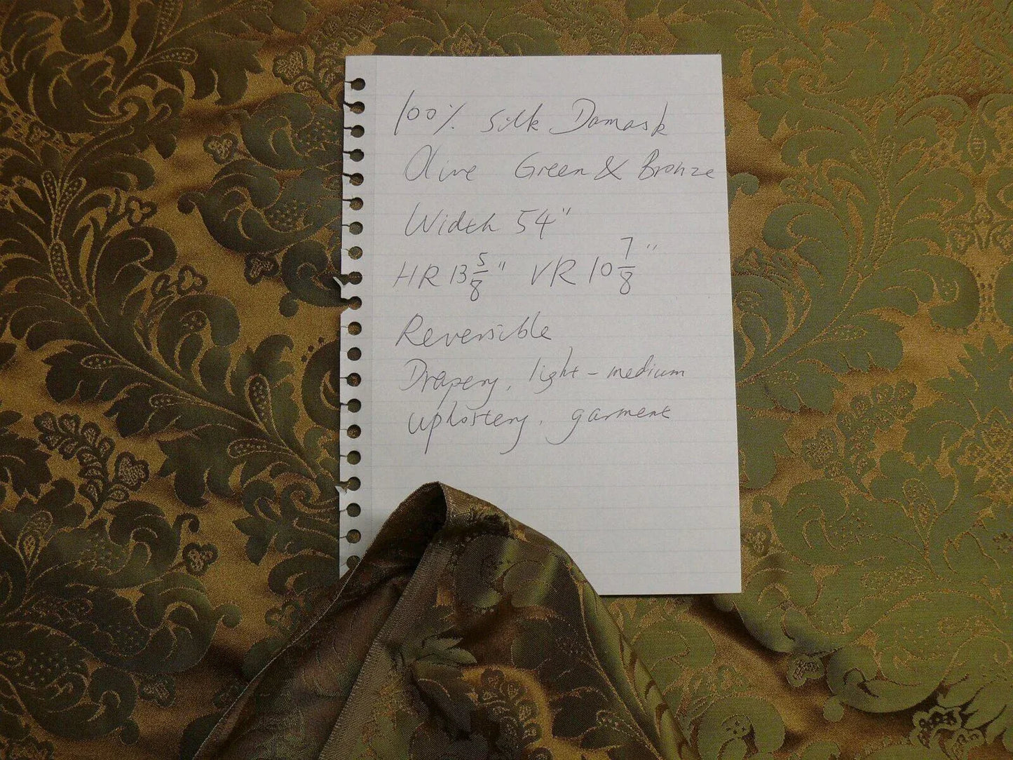 High Quality 100% Silk Damask Renaissance Classic Golden Olive Green Bronze