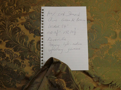 High Quality 100% Silk Damask Renaissance Classic Golden Olive Green Bronze