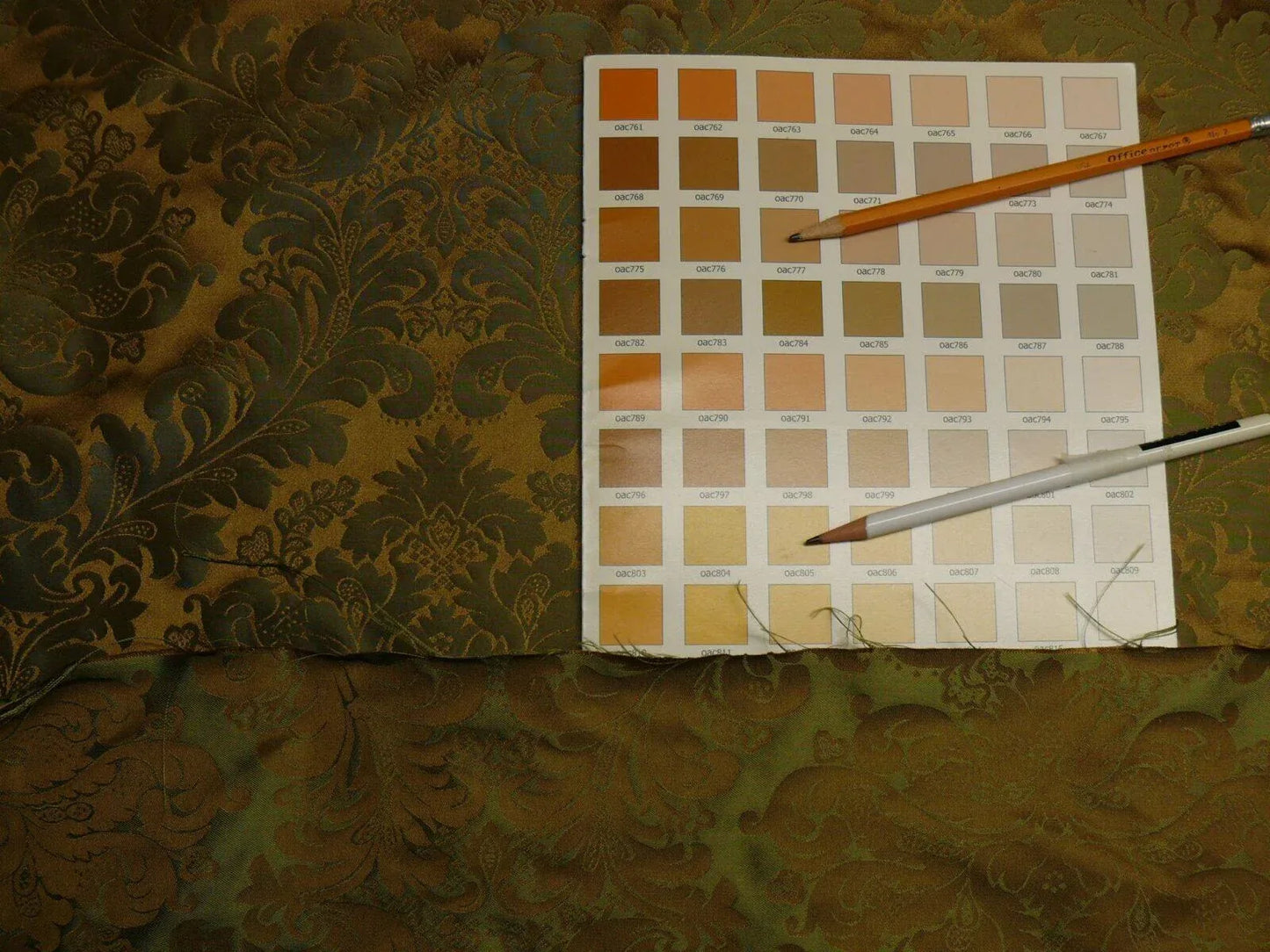 High Quality 100% Silk Damask Renaissance Classic Golden Olive Green Bronze