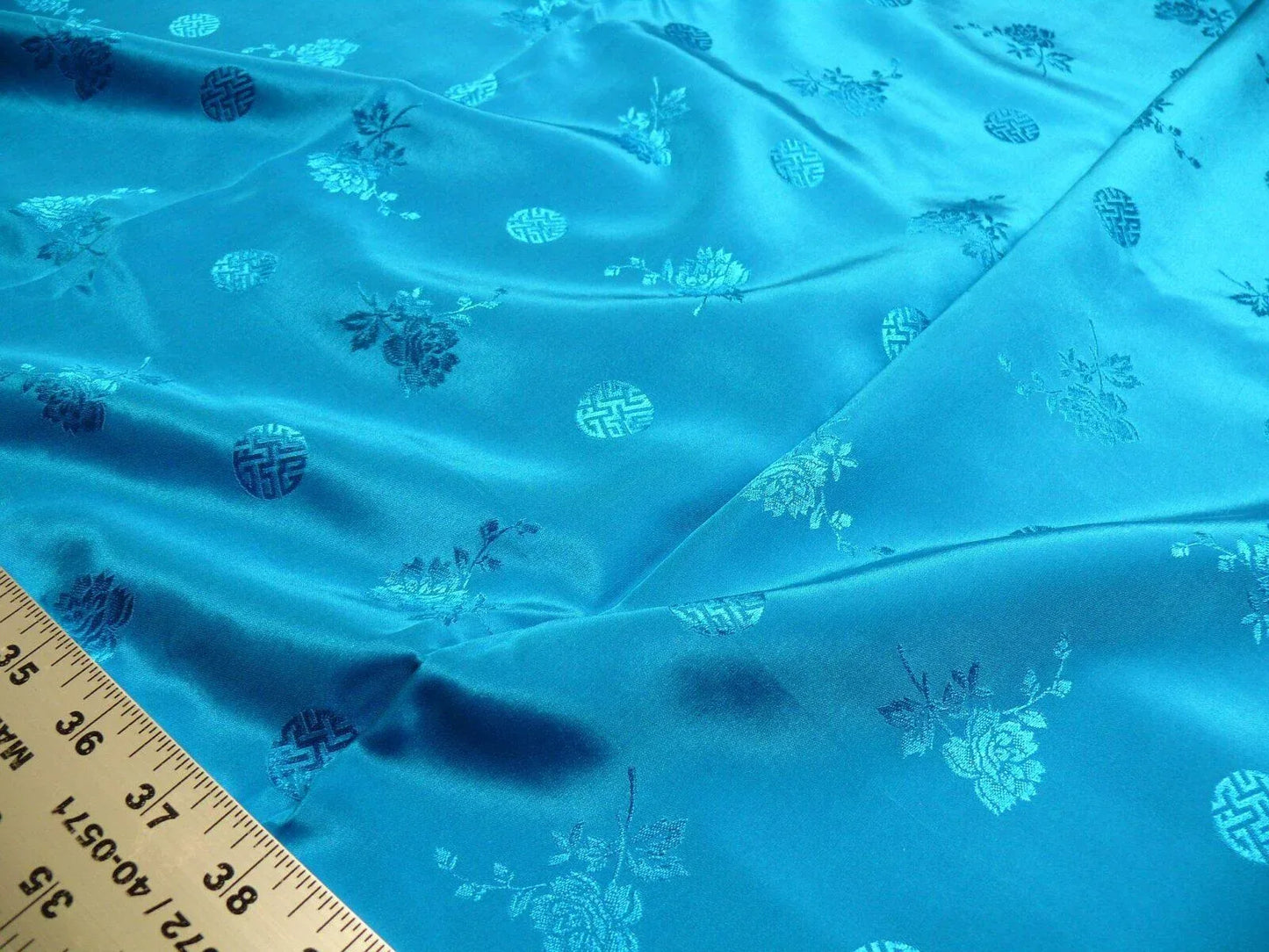 3y Sapphire Blue "magestic" Made In Hong Kong Peony &amp; Longevity Silk Brocade In Satin Finish By Blakely
