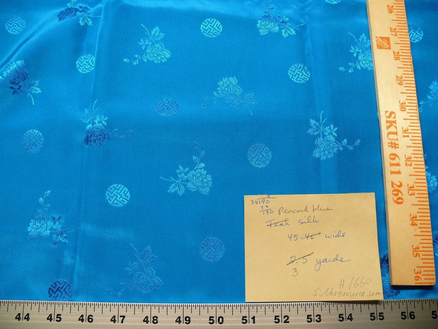 3y Sapphire Blue "magestic" Made In Hong Kong Peony &amp; Longevity Silk Brocade In Satin Finish By Blakely