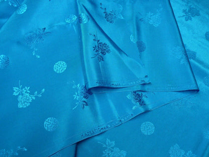 3y Sapphire Blue "magestic" Made In Hong Kong Peony &amp; Longevity Silk Brocade In Satin Finish By Blakely