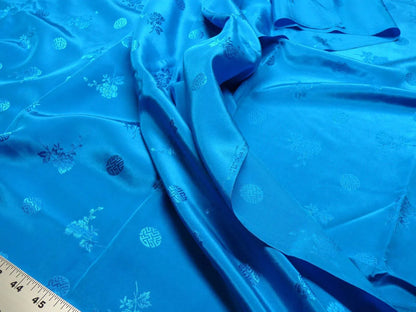 3y Sapphire Blue "magestic" Made In Hong Kong Peony &amp; Longevity Silk Brocade In Satin Finish By Blakely