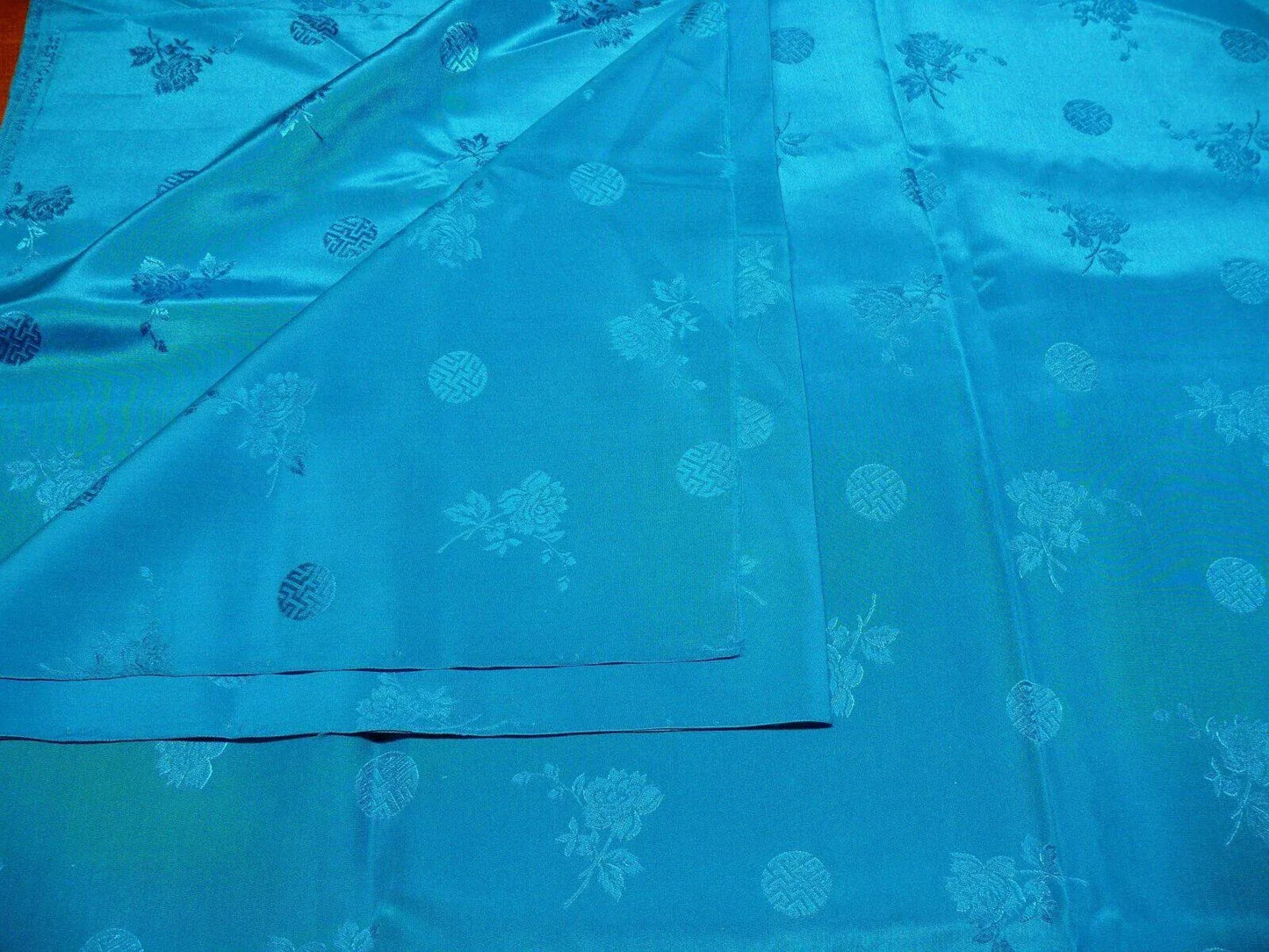 3y Sapphire Blue "magestic" Made In Hong Kong Peony &amp; Longevity Silk Brocade In Satin Finish By Blakely