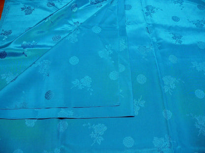 3y Sapphire Blue "magestic" Made In Hong Kong Peony &amp; Longevity Silk Brocade In Satin Finish By Blakely