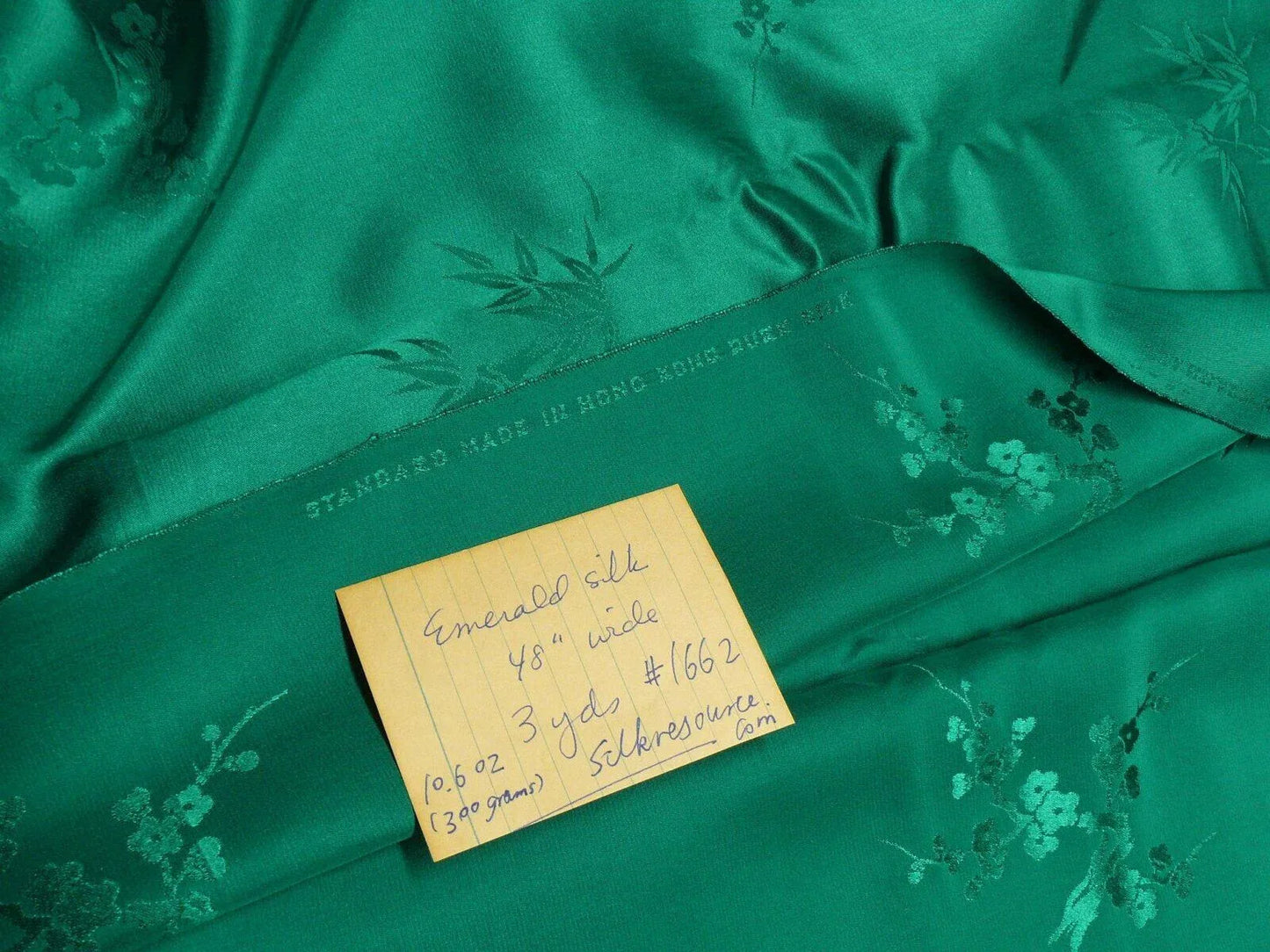 3y X 48" Emerald Green "standard" Made In Hong Kong Bamboo &amp; Winter Plum Silk Brocade By Blakely