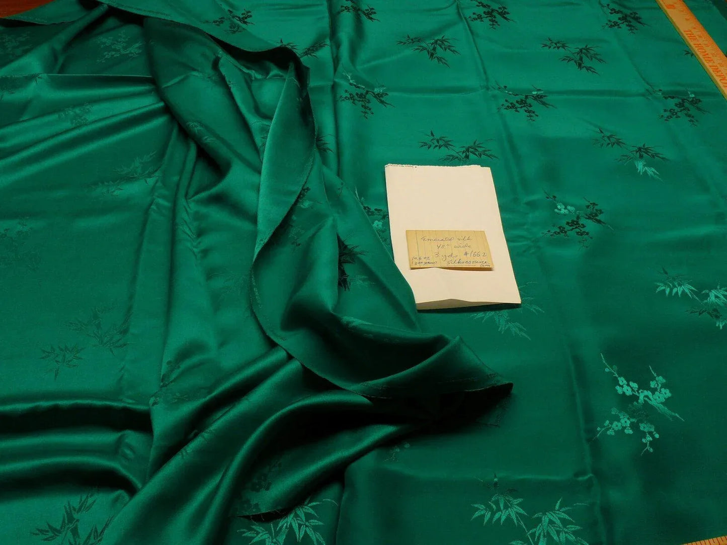 3y X 48" Emerald Green "standard" Made In Hong Kong Bamboo &amp; Winter Plum Silk Brocade By Blakely