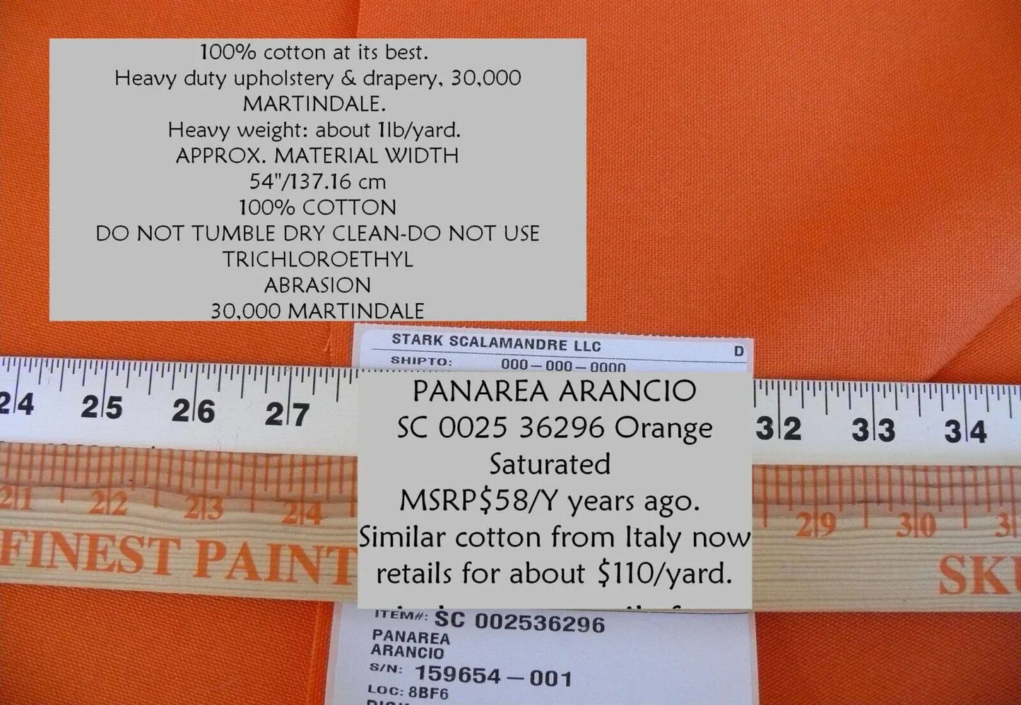Scalamandre Panarea Arancio Orange Saturated Cotton Heavy MSRP USD 58/Y