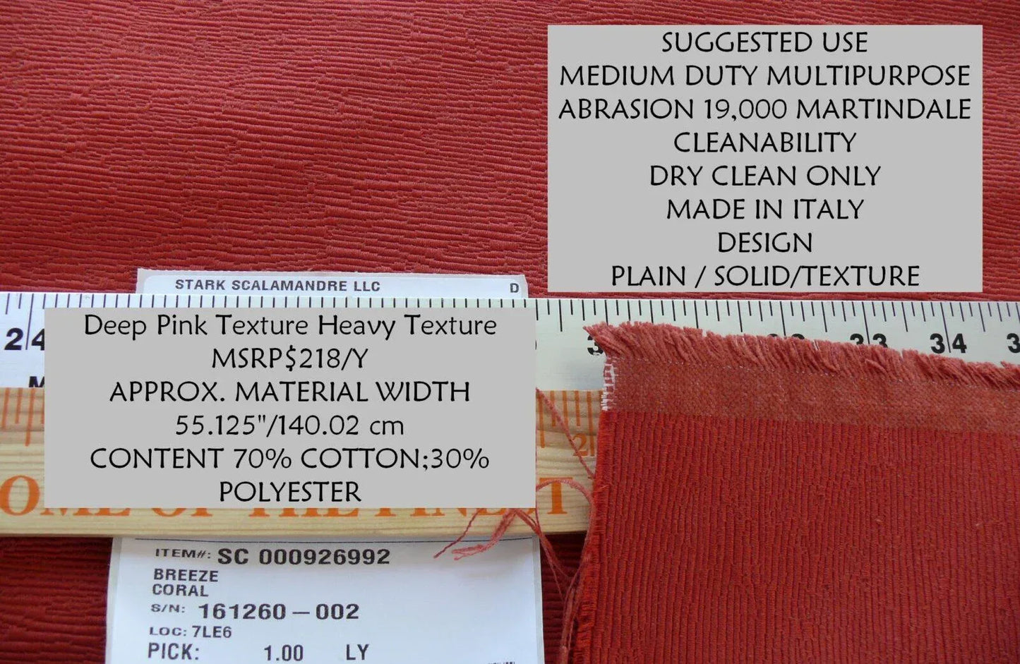 Scalamandre Breeze Coral Deep Pink Texture Heavy Texture MSRP USD 218/Y