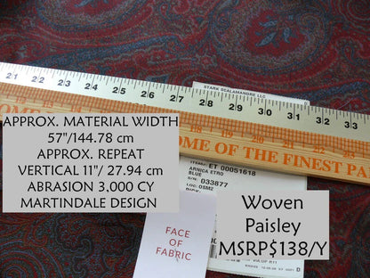 Clarence House Arnica Etro Blue Red Woven Intricate Paisley Cotton Blend MSRP USD 300+/yard