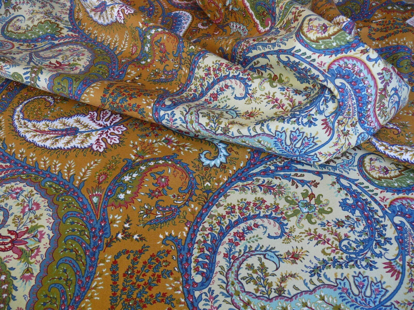 Scalamandre Ashkhabad Grey Watkins Multi On Orange Red Green Arabesque Paisley Old World Weavers Print MSRP USD 244/Y
